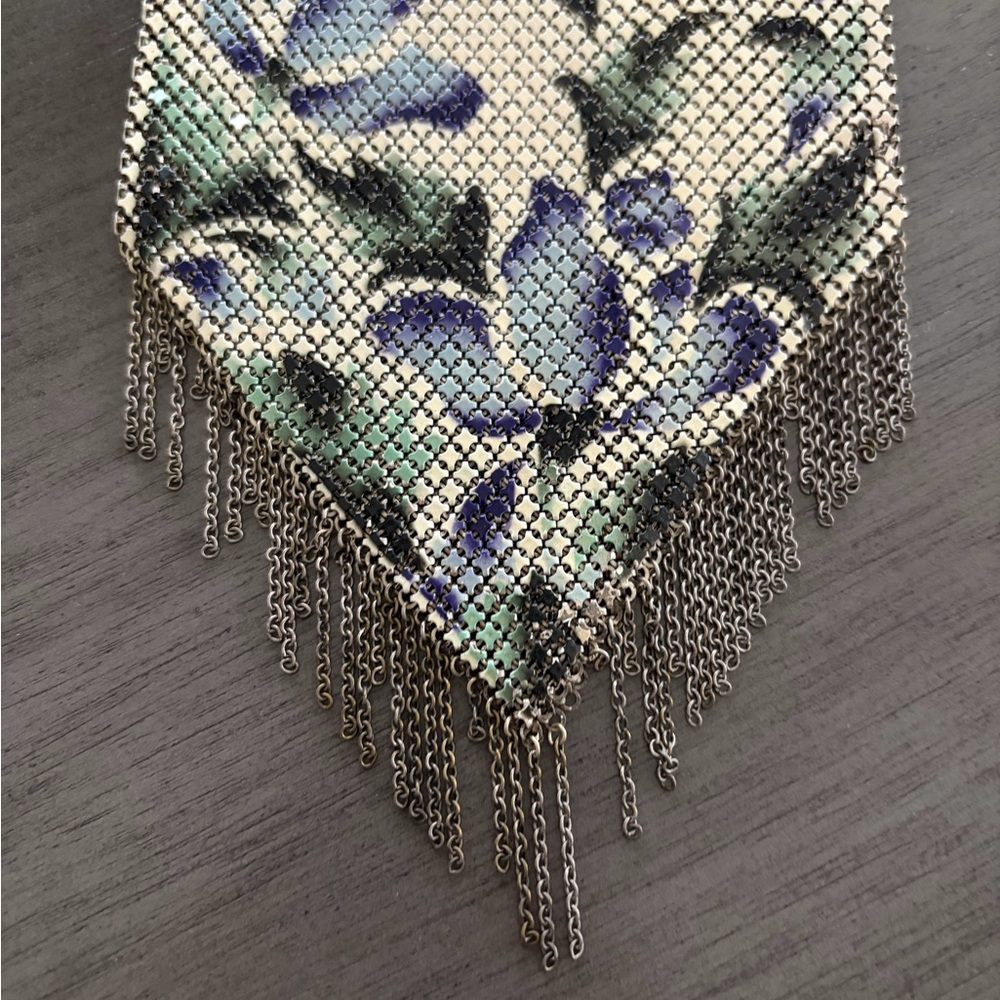 Vintage Floral Enamel 1920s Mesh Flapper Purse - Blue & Silver - Picture 4 of 5
